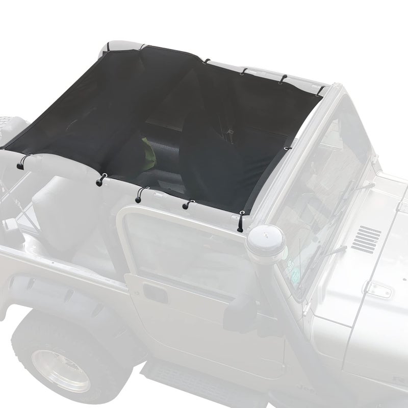 غطاء شمسية لجيب رانجلر TJ من 1996 إلى 2007 - غطاء شبكي كامل الطول يحجب الأشعة فوق البنفسجية وضوضاء الرياح - أسود