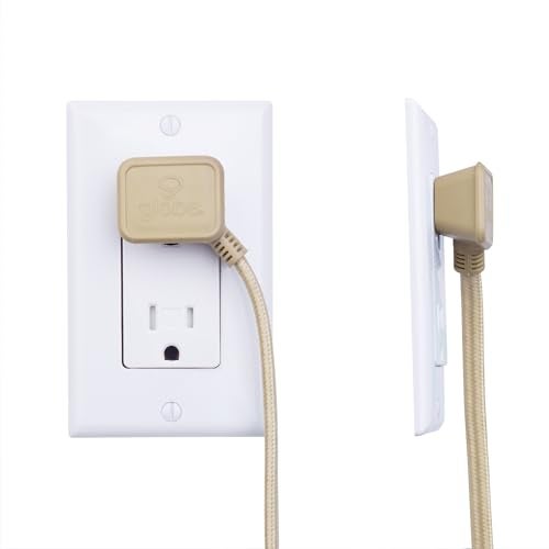 Globe Electric 22816 Designer Series 9ft Fabric Extension Cord, 3 Polarized Outlets, Right Angle Plug, 125 Volts, Gold - Image 5