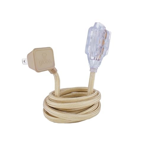Globe Electric 22816 Designer Series 9ft Fabric Extension Cord, 3 Polarized Outlets, Right Angle Plug, 125 Volts, Gold - Image 1