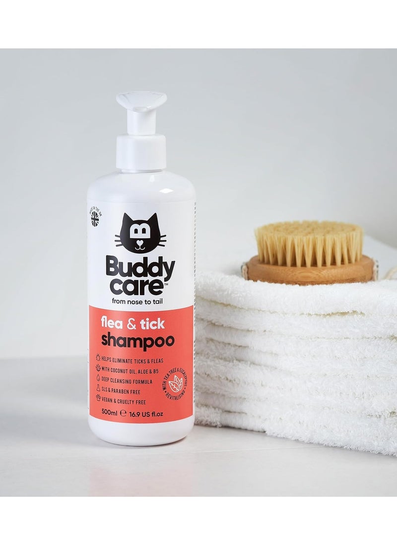 Flea and Tick Cat Shampoo 500ml Eliminates Fleas Ticks and Mites Deep Cleansing Shampoo for Cats Tea Tree and Eucalyptus Flea Shampoo for Cats