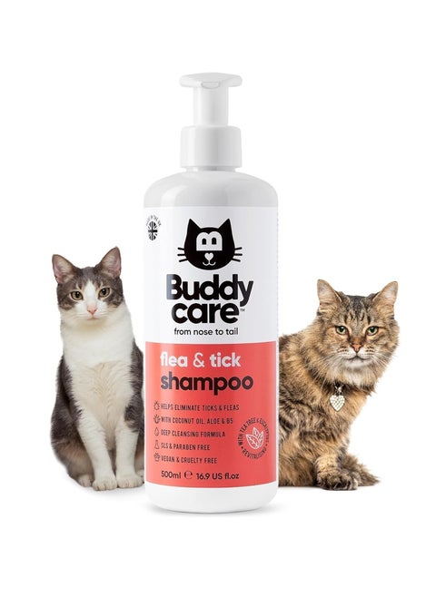 Flea and Tick Cat Shampoo 500ml Eliminates Fleas Ticks and Mites Deep Cleansing Shampoo for Cats Tea Tree and Eucalyptus Flea Shampoo for Cats