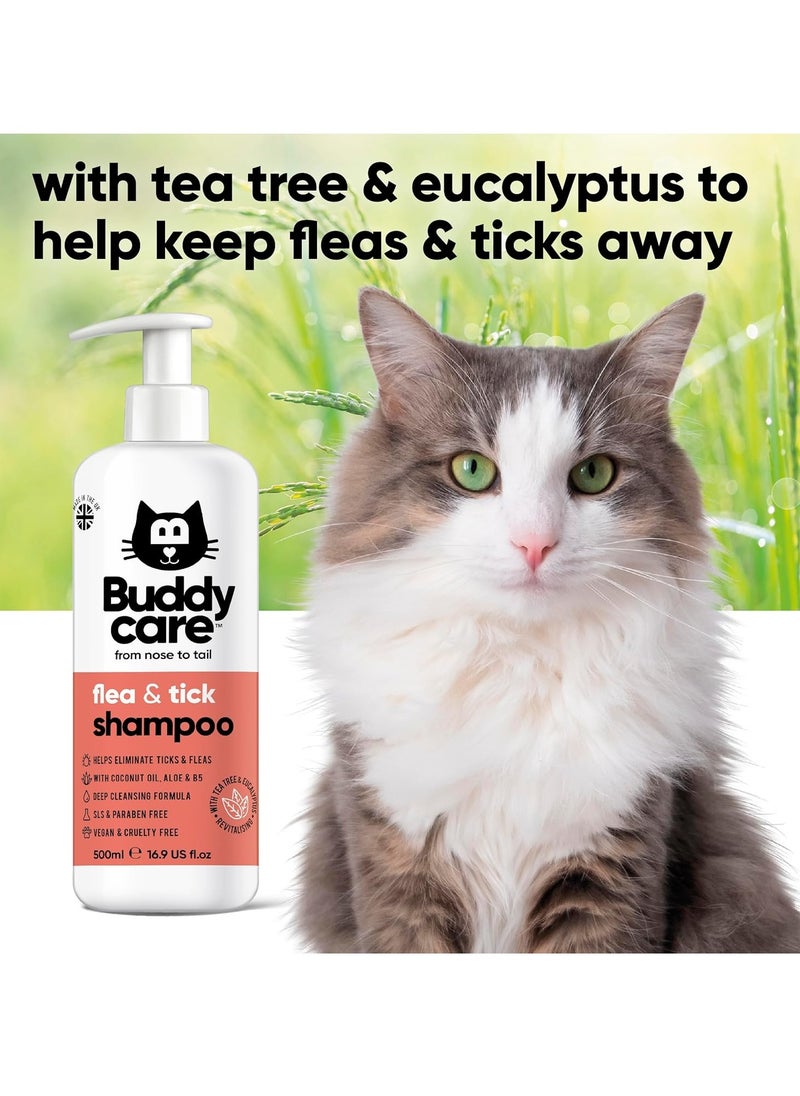 Flea and Tick Cat Shampoo 500ml Eliminates Fleas Ticks and Mites Deep Cleansing Shampoo for Cats Tea Tree and Eucalyptus Flea Shampoo for Cats