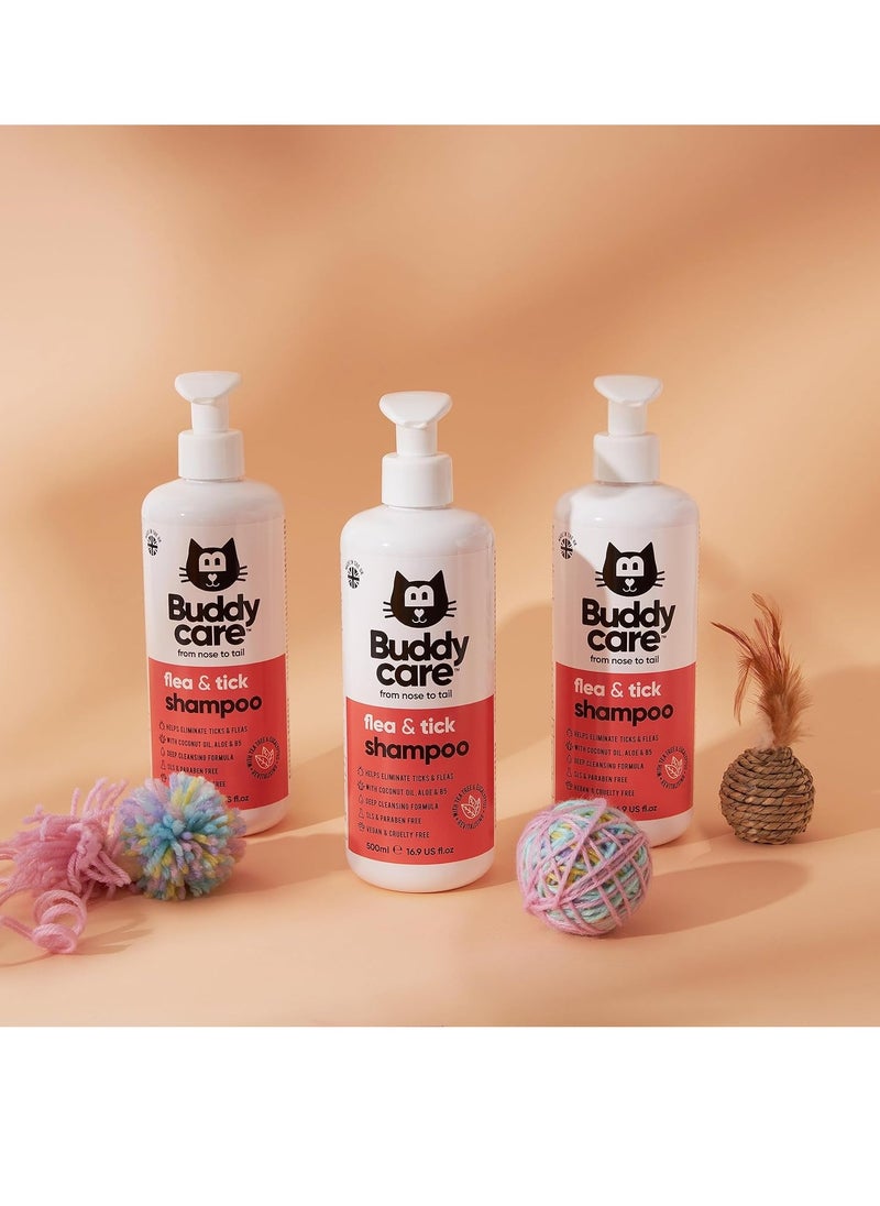 Flea and Tick Cat Shampoo 500ml Eliminates Fleas Ticks and Mites Deep Cleansing Shampoo for Cats Tea Tree and Eucalyptus Flea Shampoo for Cats