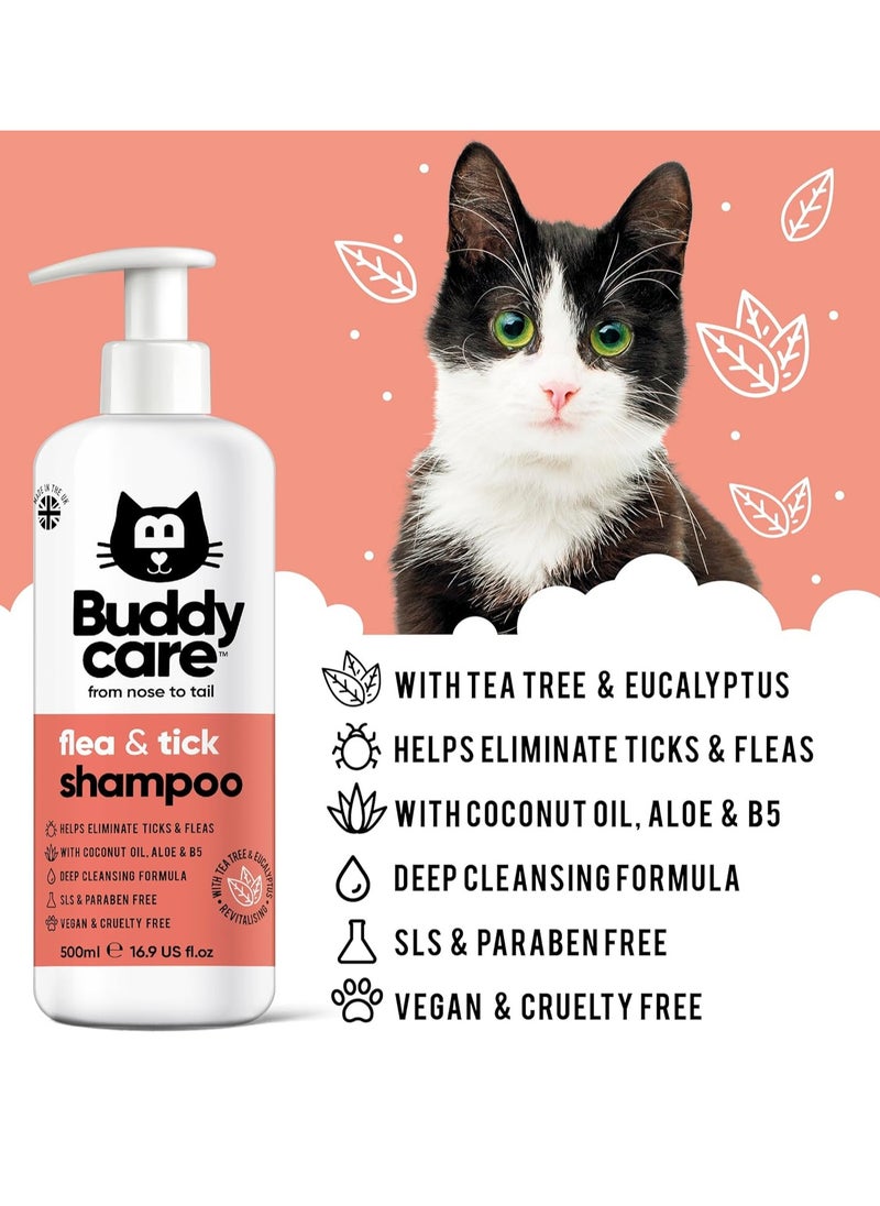 Flea and Tick Cat Shampoo 500ml Eliminates Fleas Ticks and Mites Deep Cleansing Shampoo for Cats Tea Tree and Eucalyptus Flea Shampoo for Cats