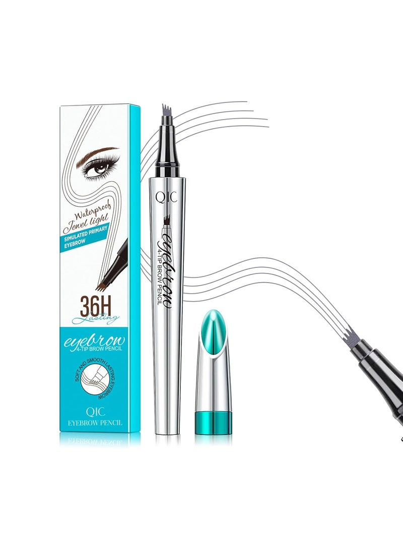 QIC - QIC Eyebrow 4 Tip Brow Pencil Microblading Pen Waterproof LongLasting with Upgrade MicroFork Tip Applicator for Natural Brows Gray05 - Image 1