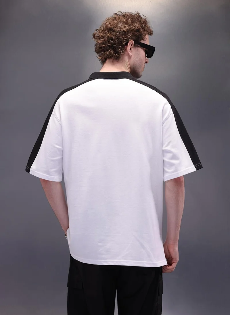 Wrogn Cut & Sue Oversized Polo T-Shirt | White