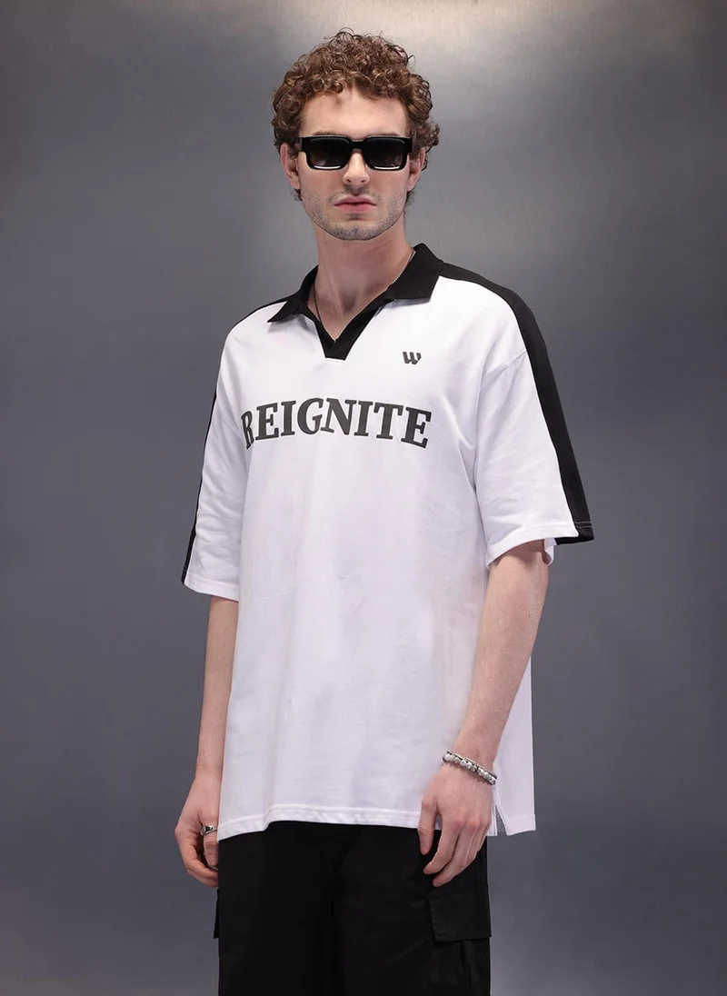 Wrogn Cut & Sue Oversized Polo T-Shirt | White