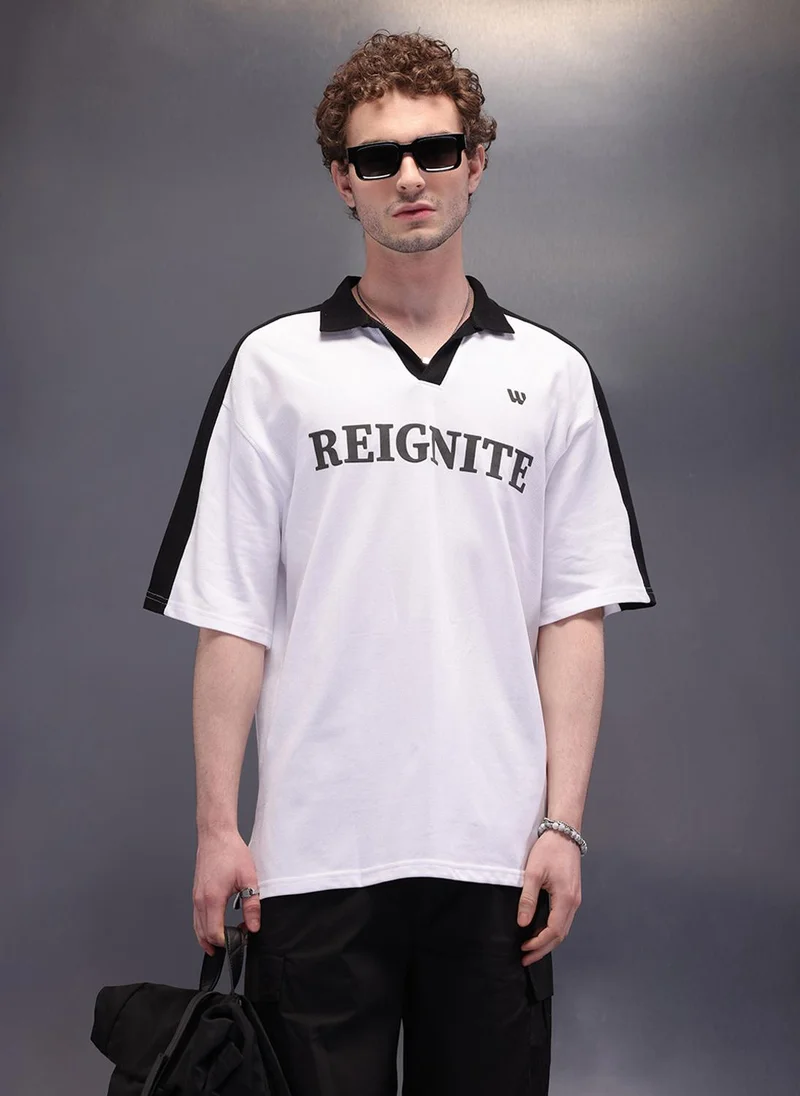Wrogn Cut & Sue Oversized Polo T-Shirt | White