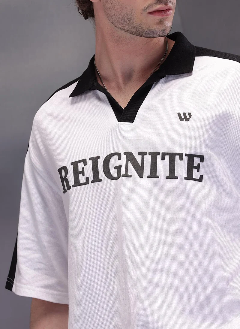 Wrogn Cut & Sue Oversized Polo T-Shirt | White