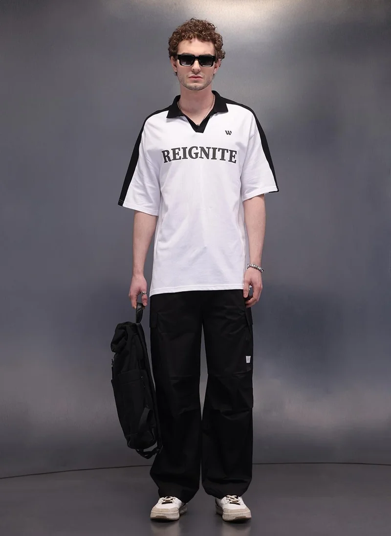 Wrogn Cut & Sue Oversized Polo T-Shirt | White