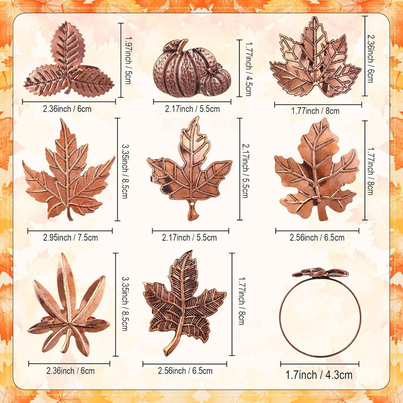 Remerry 8 Pcs Thanksgiving Napkin Ring Harvest Fall Leaf Pumpkin Holders Retro Alloy Metal Napkin Ring Buckle for Thanksgiving Wedding Table Supplies(Leaf and Pumpkin) - Image 2