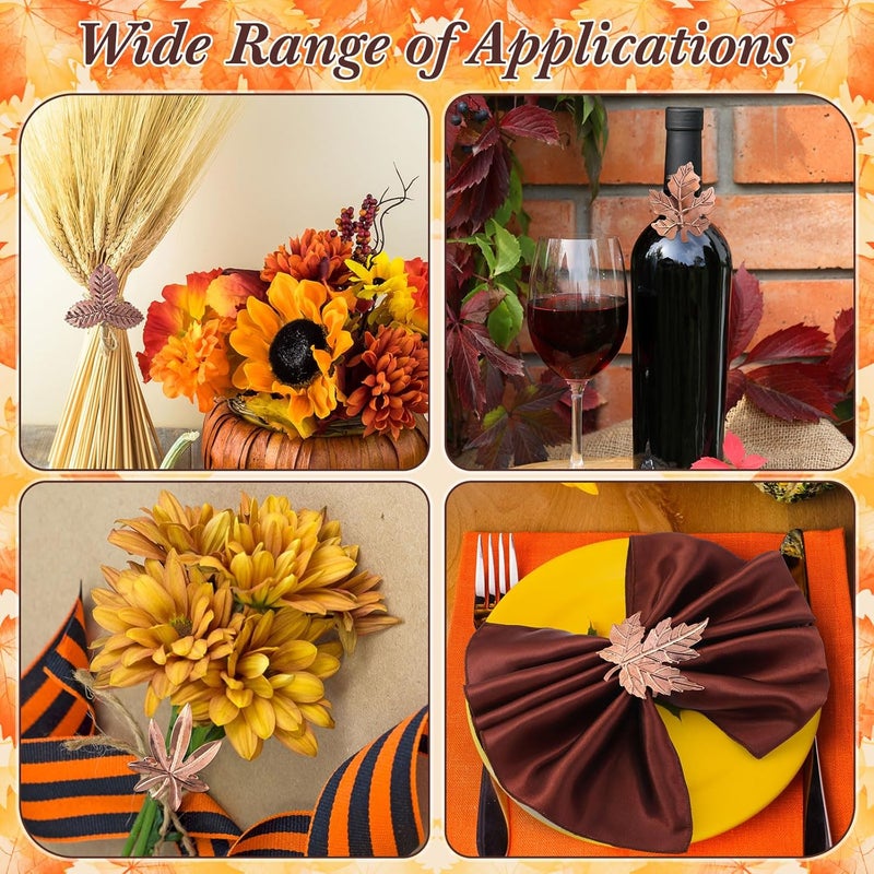 Remerry 8 Pcs Thanksgiving Napkin Ring Harvest Fall Leaf Pumpkin Holders Retro Alloy Metal Napkin Ring Buckle for Thanksgiving Wedding Table Supplies(Leaf and Pumpkin) - Image 5