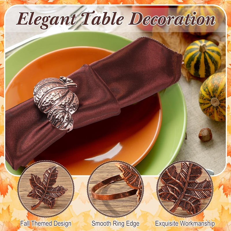Remerry 8 Pcs Thanksgiving Napkin Ring Harvest Fall Leaf Pumpkin Holders Retro Alloy Metal Napkin Ring Buckle for Thanksgiving Wedding Table Supplies(Leaf and Pumpkin) - Image 3