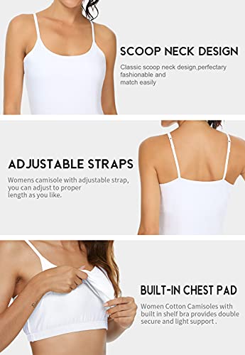 Orrpally Women Cotton Camisole Shelf Bra Cami Tank Tops Adjustable Spaghetti Strap Tank Top 3-Pack Black/White/Apricot M - Image 4
