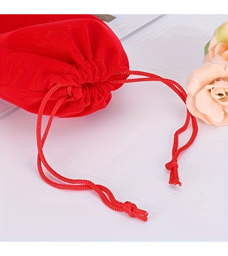 10pcs Plush Red Drawstring Bags for Jewelry Cosmetic Coin Storage Christmas Gift Organizer - Image 4