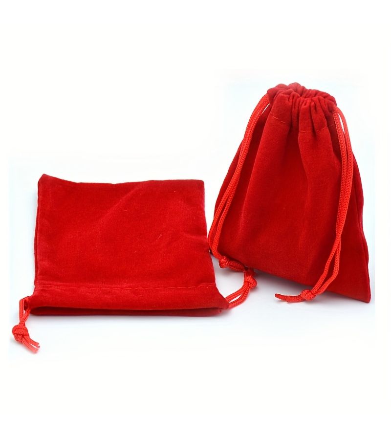 10pcs Plush Red Drawstring Bags for Jewelry Cosmetic Coin Storage Christmas Gift Organizer - Image 1