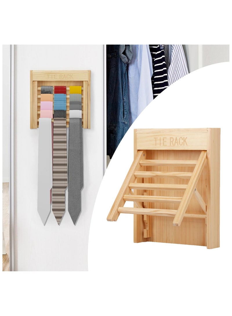 Natural Beech Wood Tie Organizer with Five Hanging Bars, Wall Mounted Tie Hanger Holds up to 25 Ties, Tie Display Racks for Wall Storage, Tie Organizer for Men. - Image 1