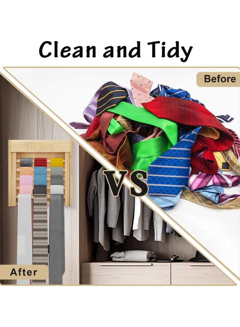 Natural Beech Wood Tie Organizer with Five Hanging Bars, Wall Mounted Tie Hanger Holds up to 25 Ties, Tie Display Racks for Wall Storage, Tie Organizer for Men. - Image 2