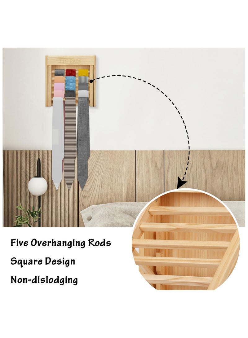 Natural Beech Wood Tie Organizer with Five Hanging Bars, Wall Mounted Tie Hanger Holds up to 25 Ties, Tie Display Racks for Wall Storage, Tie Organizer for Men. - Image 5