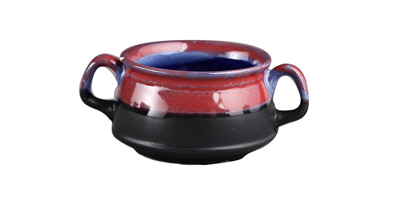 Caffeine Caffeine Ceramic Handmade Glossy Multicolor Double Handle Soup Bowl with Spoon 2 Piece - Image 4