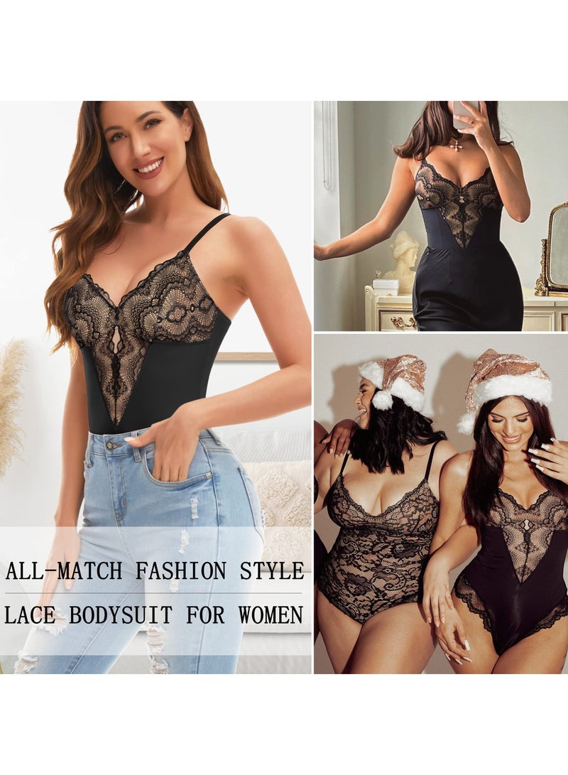 Excefore Lace Bodysuit for Women Tummy Control Shapewear V Neck Backless Tank Tops One Piece Body Shaper Thongs（XL） - Image 2