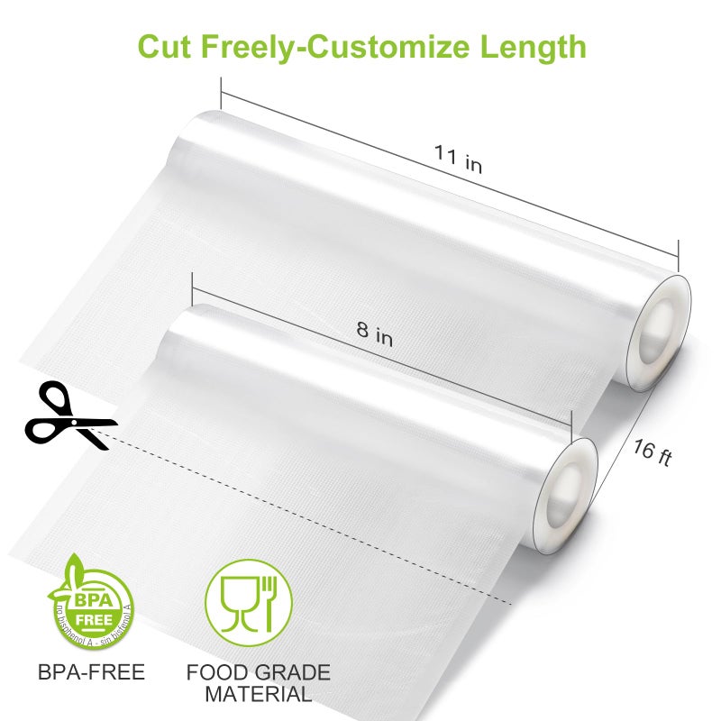 Bonsenkitchen [2025 Upgraded] Bonsenkitchen 3 Rolls 11" x 16' + 3 Rolls 8" x 16' Vacuum Sealer Bags for Food with a Color Box, Easy to Store, Commercial Grade, BPA Free, Great for Food Storage or Sous Vide, VB22 - Image 2