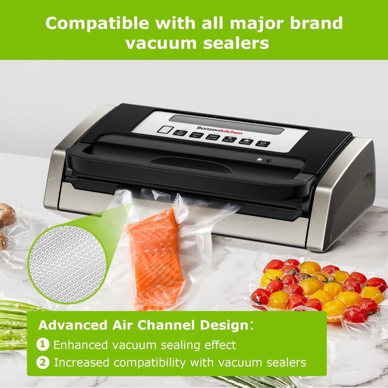 Bonsenkitchen [2025 Upgraded] Bonsenkitchen 3 Rolls 11" x 16' + 3 Rolls 8" x 16' Vacuum Sealer Bags for Food with a Color Box, Easy to Store, Commercial Grade, BPA Free, Great for Food Storage or Sous Vide, VB22 - Image 4