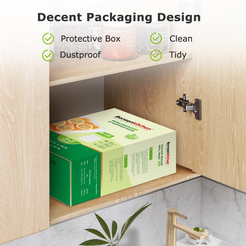 Bonsenkitchen [2025 Upgraded] Bonsenkitchen 3 Rolls 11" x 16' + 3 Rolls 8" x 16' Vacuum Sealer Bags for Food with a Color Box, Easy to Store, Commercial Grade, BPA Free, Great for Food Storage or Sous Vide, VB22 - Image 3