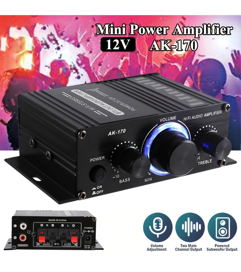 مضخم السيارة الصغير AK 170 قطعة واحدة 12V مشغل MP3 عالمي للاستخدام في المنزل ومكبرات صوت السيارة - Image 4