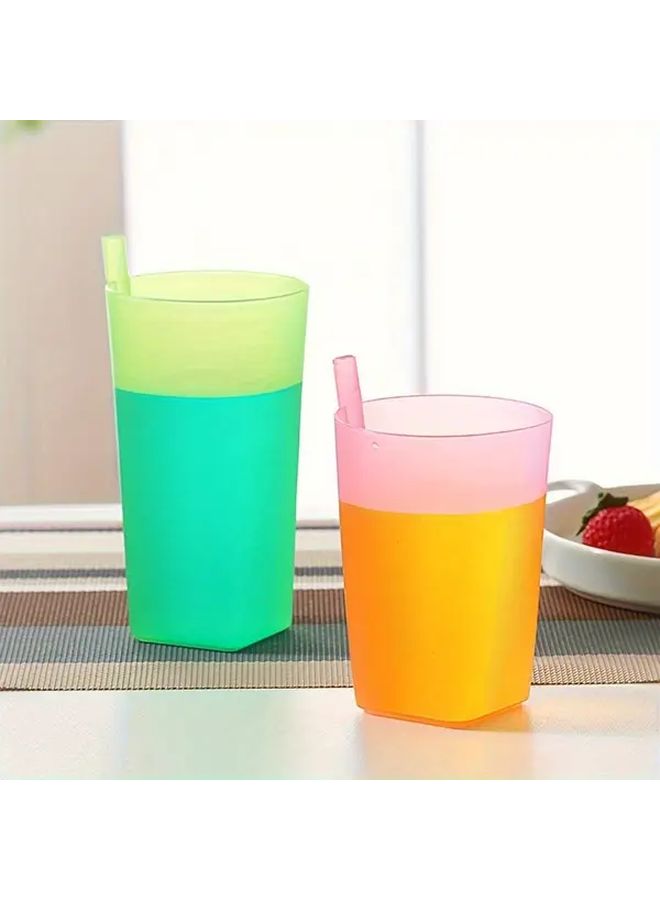 2pcs Random Color Conjoined Straw Cup Anti Fall Plastic Juice Water Cup - Image 2