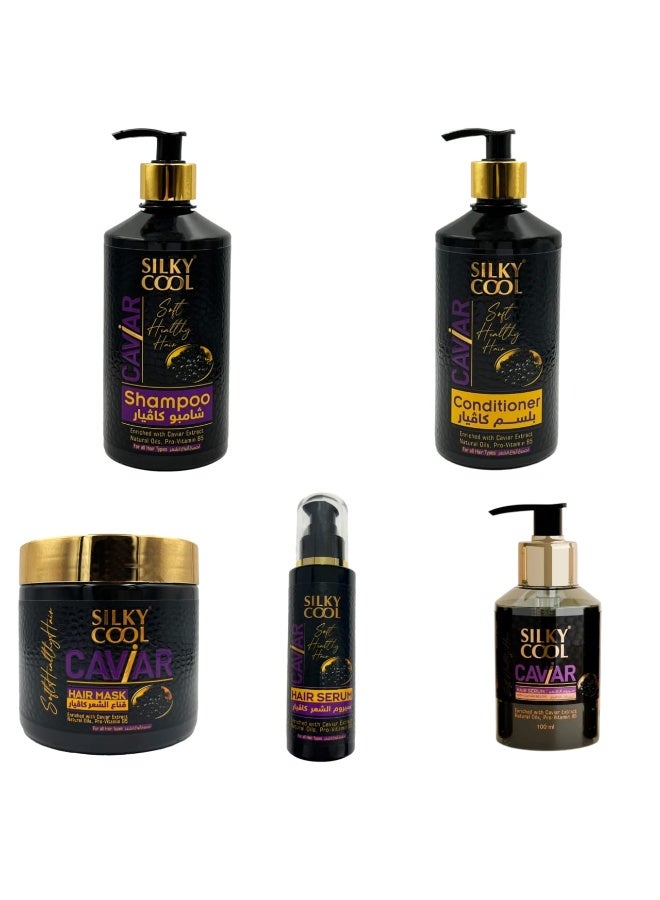 Silky Cool Caviar Hair Care Set – Shampoo, Conditioner, Hair Mask & Serums Set - Image 1