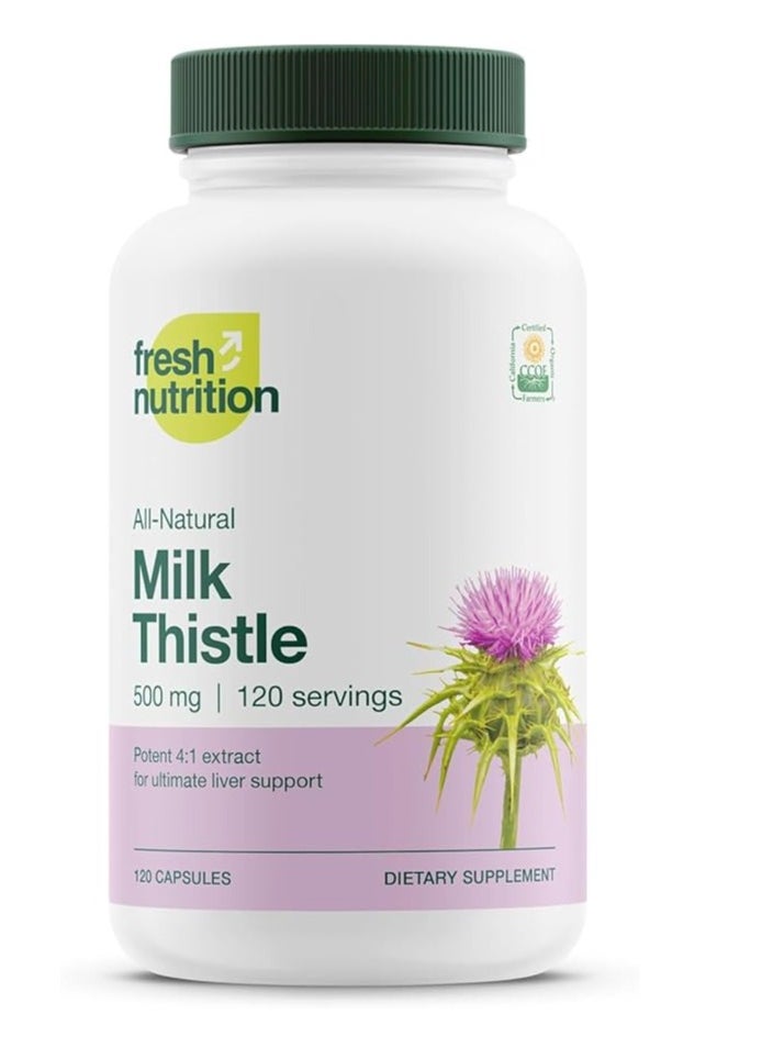 Fresh Nutrition - Organic Milk Thistle Supplement 500mg 120 serving 120 Capsules - Image 1
