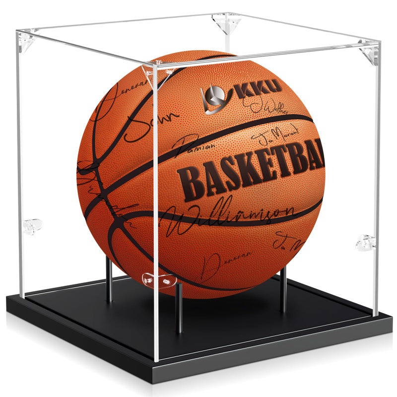 KKU Basketball Display Case Acrylic Clear Full Size Basketball Case with Solid Wood BaseUV Protected Basketball Display Stand for Autographed Standard NBA WNBA Ball Memorabilia Keepsake Black - Image 3