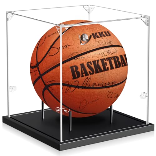 KKU Basketball Display Case Acrylic Clear Full Size Basketball Case with Solid Wood BaseUV Protected Basketball Display Stand for Autographed Standard NBA WNBA Ball Memorabilia Keepsake Black - Image 1
