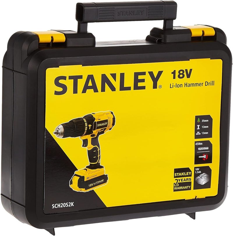 Stanley Cordless Hammer Drill With Kit Box, 18V, 1.5Ah Li-Ion Battery + Laser Distance Measure, 15M, Tlm50 - Sch20S2Kmea3-B5 - Image 3