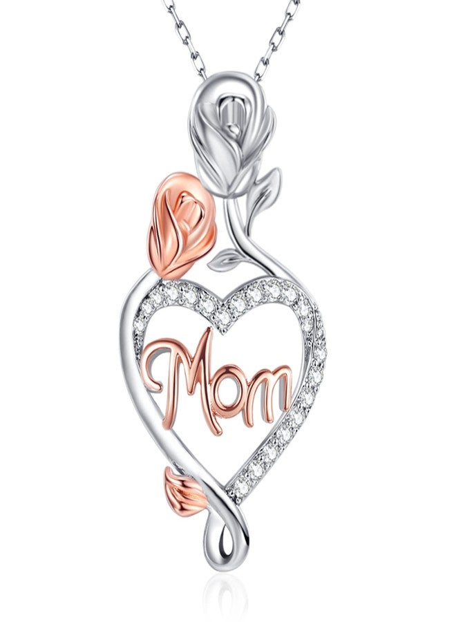 DESIMTION Gifts for Mom,Rose Heart Infinity Mom Necklaces for Women, Birthday Mothers Day Jewelry Gifts for Mom from Daughter Son, Gold Plated, Cubic Zirconia - Image 1