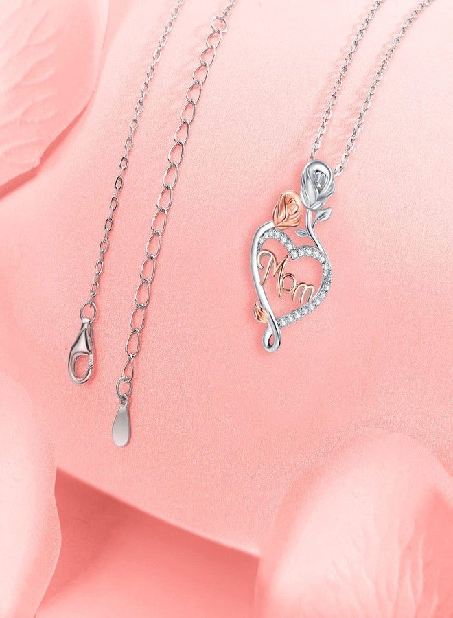 DESIMTION Gifts for Mom,Rose Heart Infinity Mom Necklaces for Women, Birthday Mothers Day Jewelry Gifts for Mom from Daughter Son, Gold Plated, Cubic Zirconia - Image 4