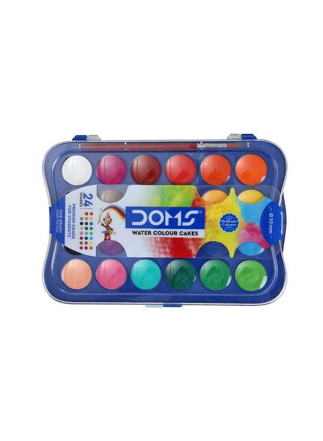 Doms 24 Shades 30mm Water Colour Cakes | Easy to Use Palette Lid | Organic Rich Colour Pigments | Free Brush Inside | Non-Toxic & Safe for Kids | Pack of 1