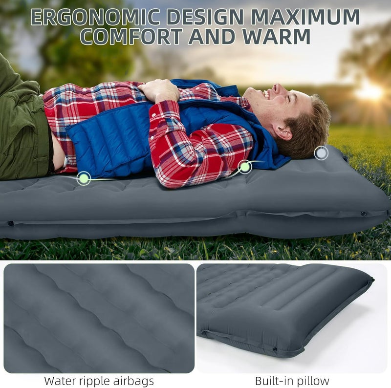 FNARMW Camping Sleeping Pad, Extra Thick 5 Inch Camping Mat with Pillow Built-in Foot Pump Inflatable Sleeping Pads Compact for Camping Backpacking Hiking Traveling Tentï¼ˆGrayï¼‰ - Image 2