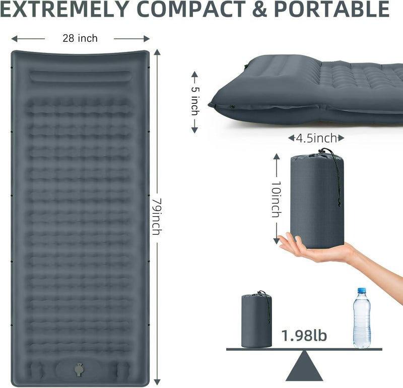 FNARMW Camping Sleeping Pad, Extra Thick 5 Inch Camping Mat with Pillow Built-in Foot Pump Inflatable Sleeping Pads Compact for Camping Backpacking Hiking Traveling Tentï¼ˆGrayï¼‰ - Image 5