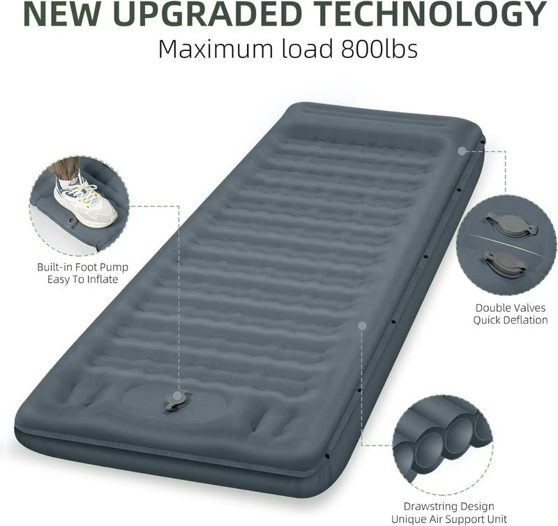 FNARMW Camping Sleeping Pad, Extra Thick 5 Inch Camping Mat with Pillow Built-in Foot Pump Inflatable Sleeping Pads Compact for Camping Backpacking Hiking Traveling Tentï¼ˆGrayï¼‰ - Image 4