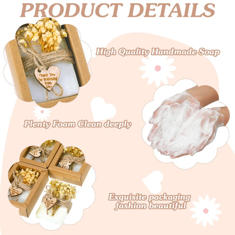 Demissle 30 Pcs Mini Scented Soap Party Favor Gifts Baby Shower Favors Handmade Flower Soap Party Favors Gift for Guests with Thank You Tag for Bridal Wedding Gender Reveal Engagement Souvenirs(White) - Image 3