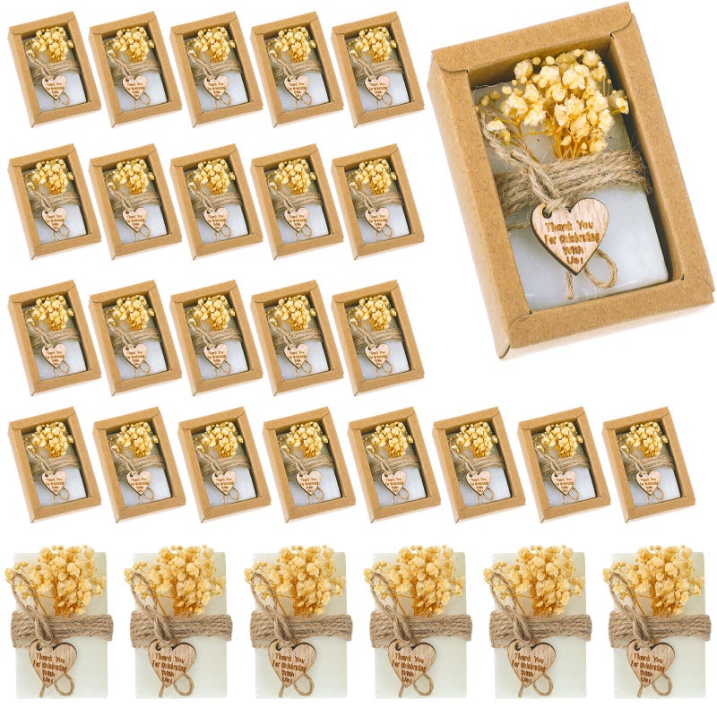 Demissle 30 Pcs Mini Scented Soap Party Favor Gifts Baby Shower Favors Handmade Flower Soap Party Favors Gift for Guests with Thank You Tag for Bridal Wedding Gender Reveal Engagement Souvenirs(White) - Image 1