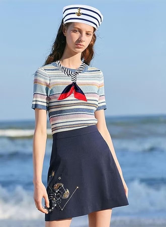 إيليلي طقم قبعة بحار ووشاح من قطعتين، قبعة قبطان يخت، قبعة بحار ووشاح مخطط، إكسسوارات زي قبطان بحار للرجال والنساء، مقاس واحد - Image 5