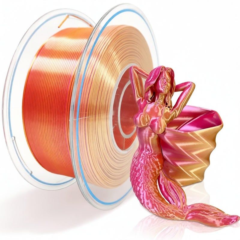 YOUSU Silk PLA Filament for 3D Printer 1.75mm Dimensional Dual Color Filaments Accuracy +/- 0.03mm 3D Printing Material Spool Good Adhesion for Most FDM 3D Printers 1kg (2.2 lbs)  - Red/Gold - Image 1