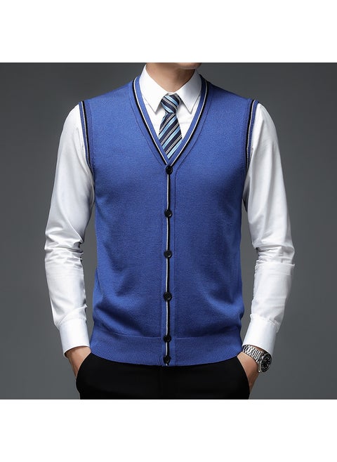 Mens Navy Wool Blend Sleeveless Vest B9061 sapphire blue