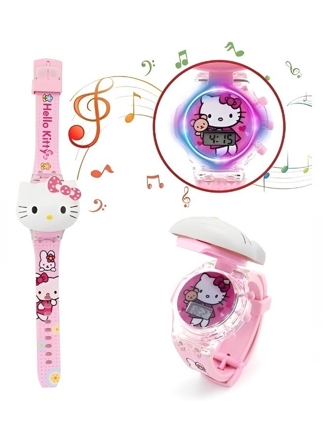 Hello Kitty Cartoon Children's Watch Children's Watch Toy with Light Effect Kids Electronic Watch with Music Flip-top Cartoon Watch for Kids - Image 2