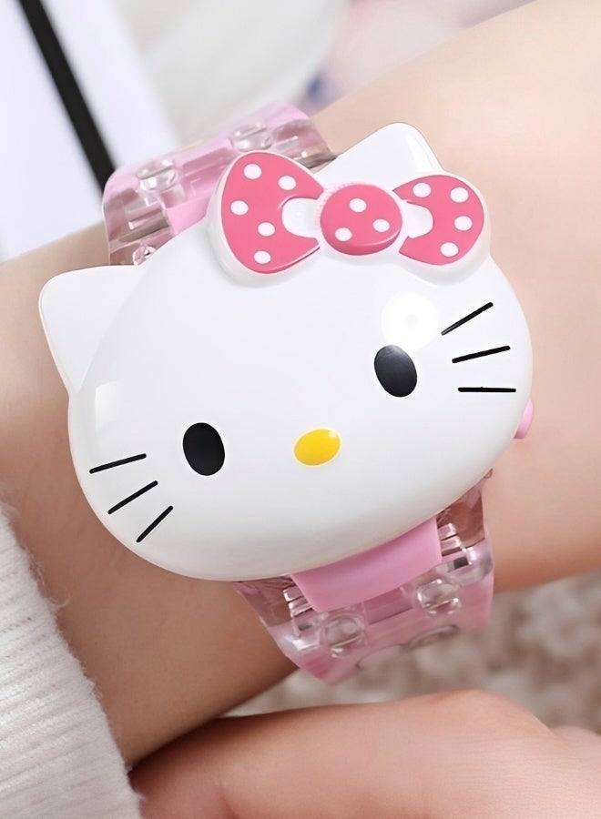 Hello Kitty Cartoon Children's Watch Children's Watch Toy with Light Effect Kids Electronic Watch with Music Flip-top Cartoon Watch for Kids - Image 4