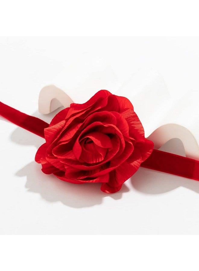 Asphire Artificial Flower Choker Necklace Long Wrap Velvet Necklace Vintage Large Flower Collar Tie Necklace Prom Party Statement Accessories For Women (Red) - Image 3
