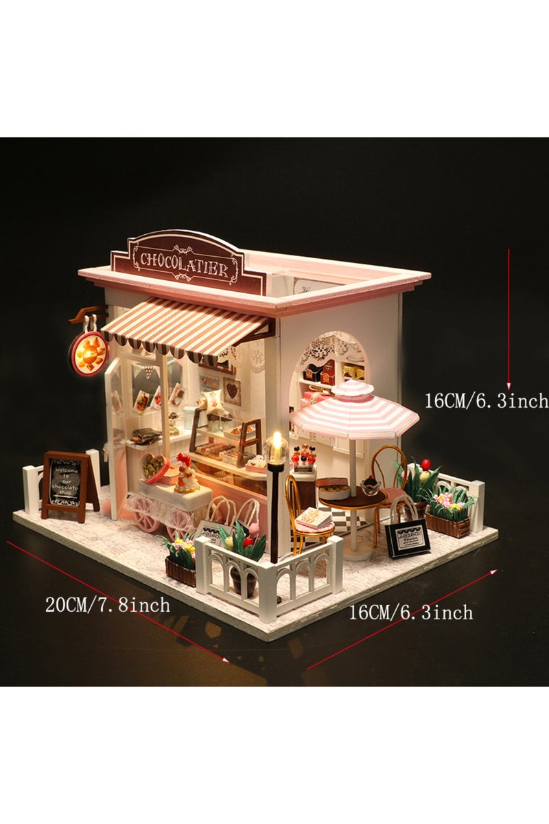 C007 no cover Wooden Doll House Cat Cafe Mini DIY Small House Kit Making Room Toys Home Bedroom Deco